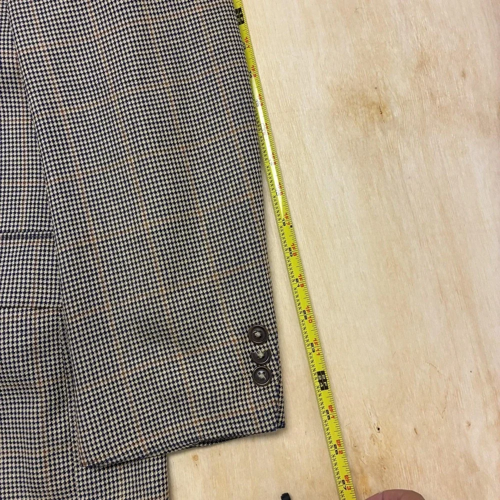Nautica Blazer Mens 42L Brown Check Silk Wool Tweed Sport Coat Jacket Classic